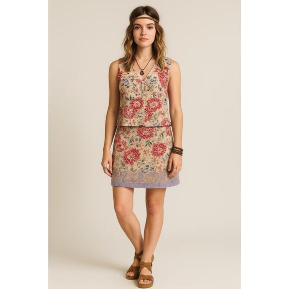 Vtg 90s Talbots Floral Linen Blend Skirt Set Vest Top & Skirt Sz 12 Cottagecore - Picture 1 of 14